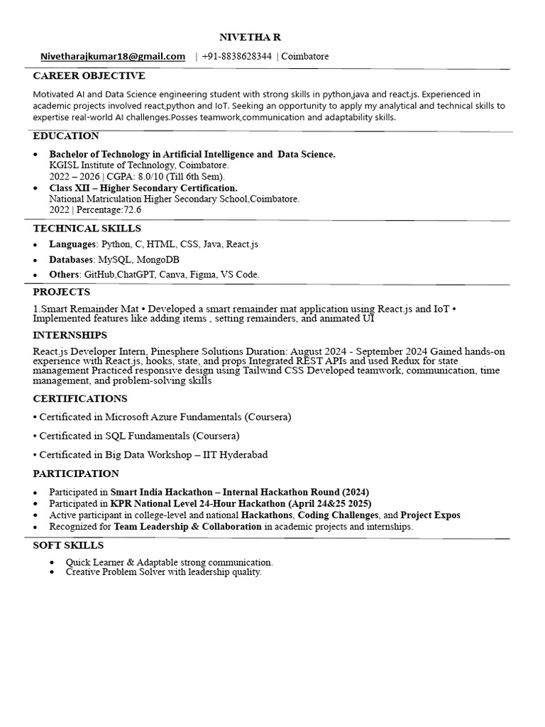 Nivetha Resume | PDF