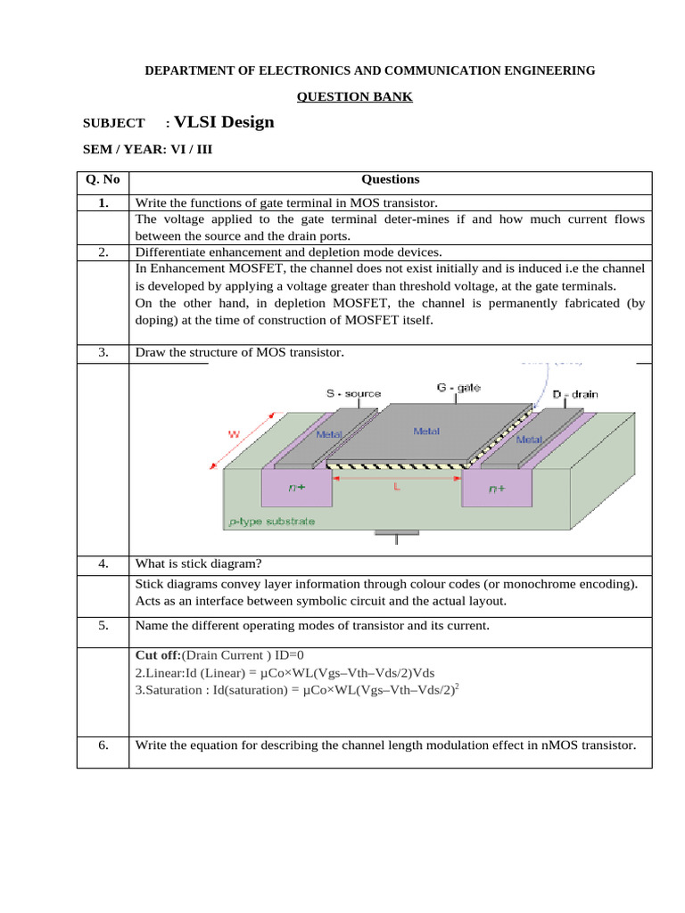 VLSI Design Question Bank for ECE Students | PDF | Logic Gate | Field ...
