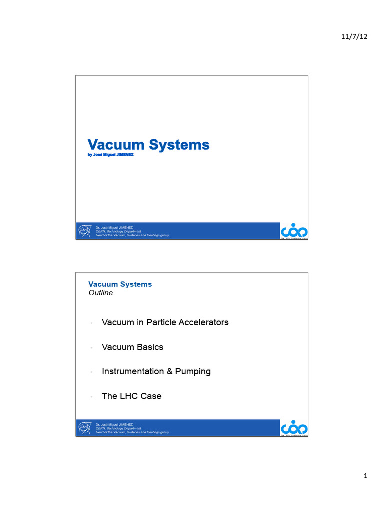 Vacuum Systems by J.M. Jimenez - CERN v1 | PDF | Large Hadron Collider ...