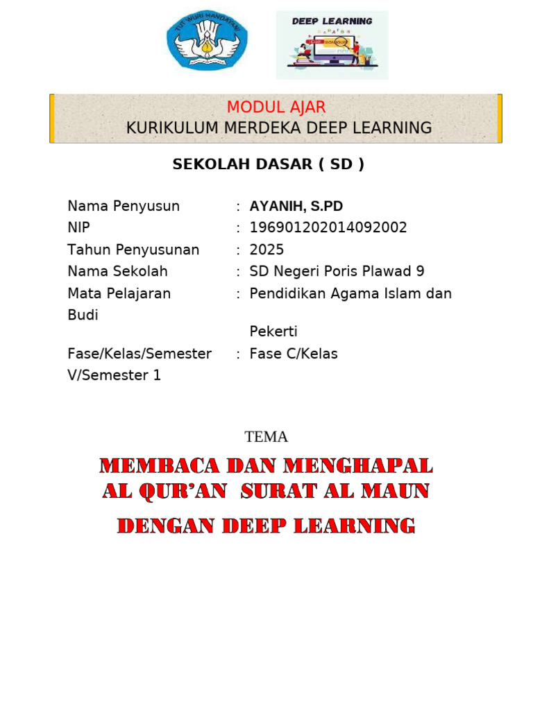 Modul Ajar Deep Learning PAI Kelas 5 | PDF