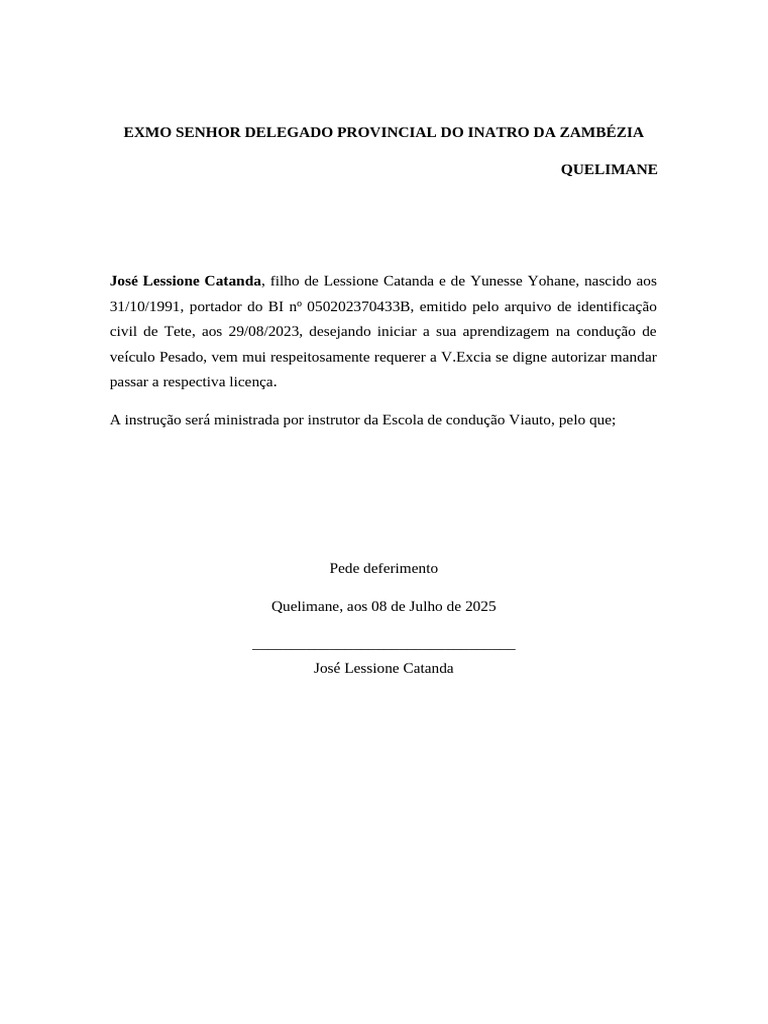 Solicitação de Licença de Condução | PDF