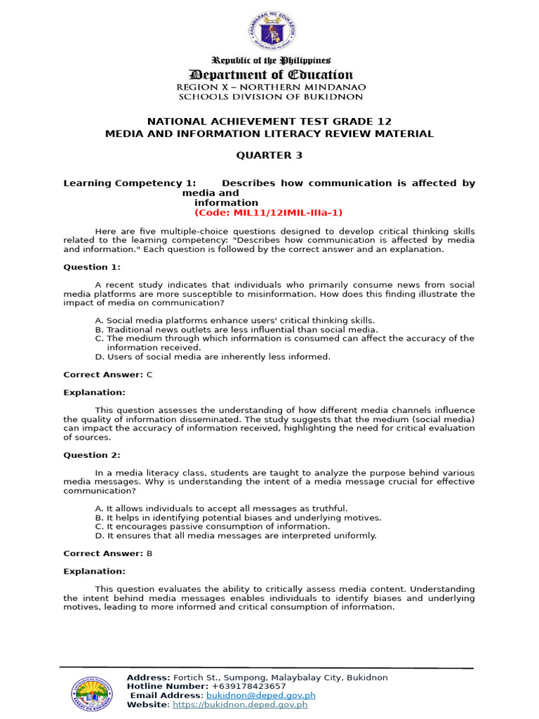 Grade 12 Media Literacy Review Guide | PDF | Critical Thinking ...