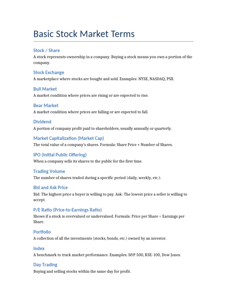 Essential Stock Market Terminology | PDF