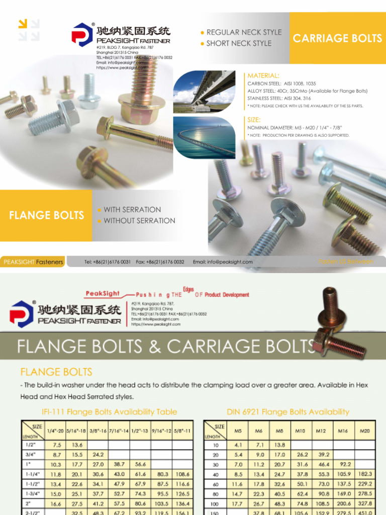 PTC Brochure NIFS14 - Flange Bolts & Carriage Bolts | PDF