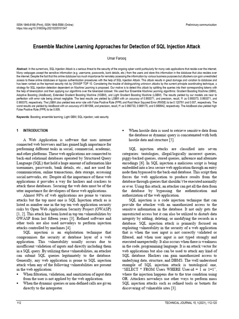 SQL Injection Detection via Ensemble Learning | PDF | Databases | Computing