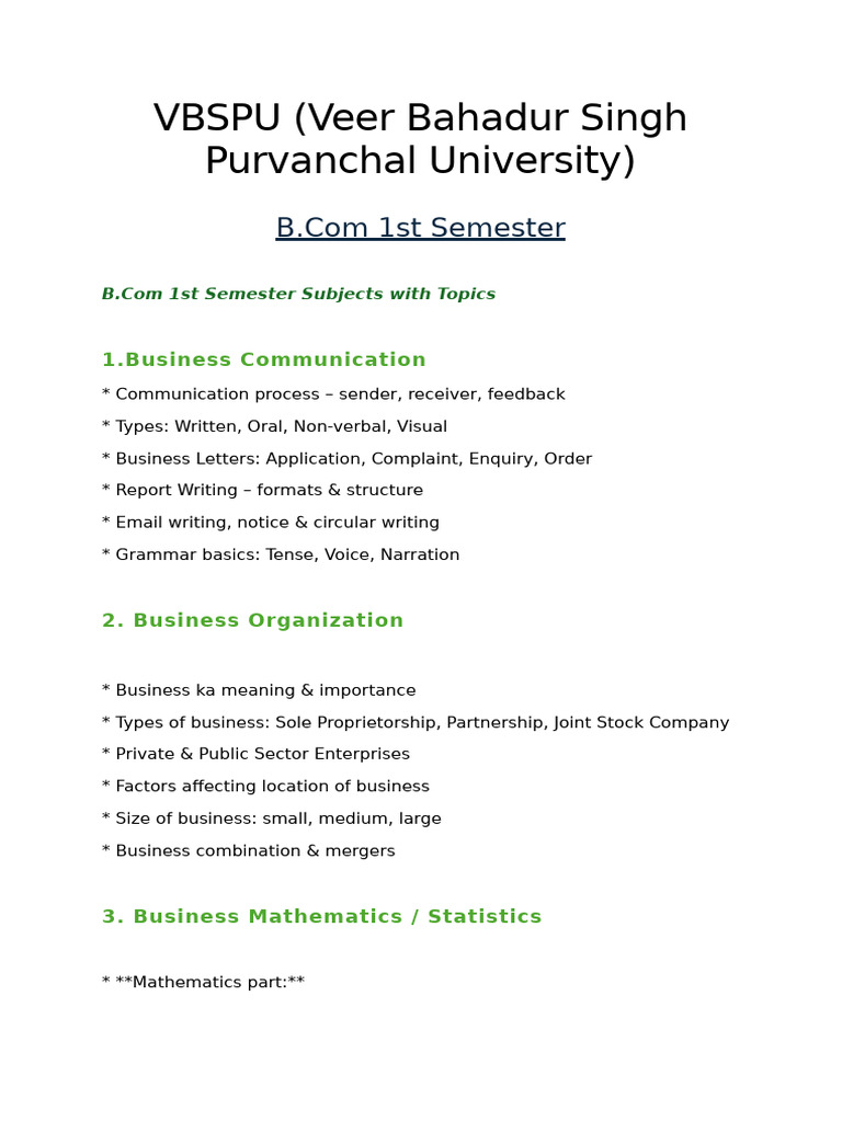 VBSPU B.Com 1st Semester Syllabus | PDF