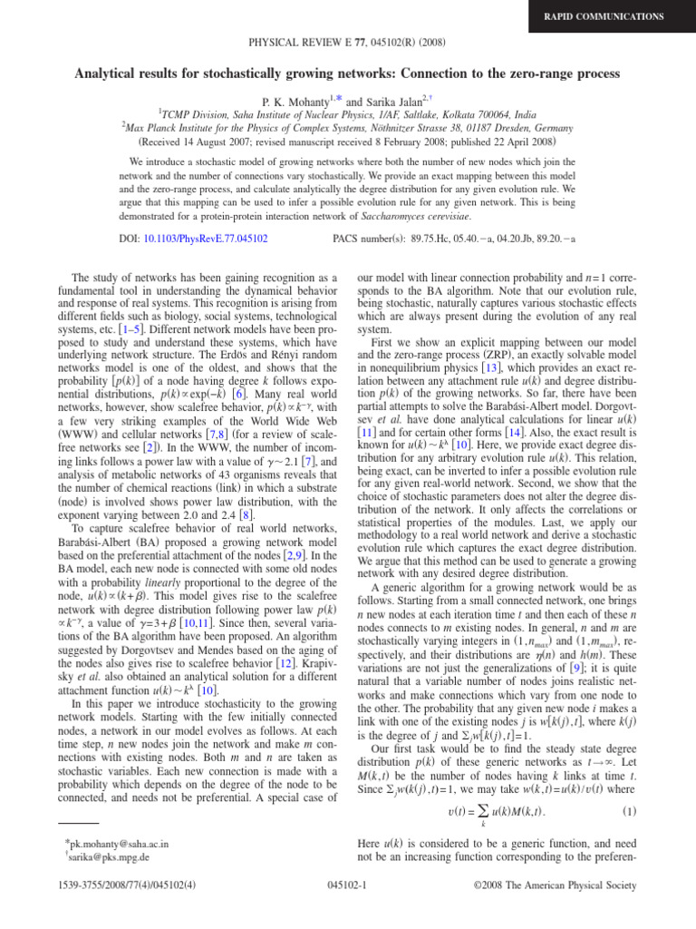 Stochastic Models for Growing Networks | PDF | Mathematics ...