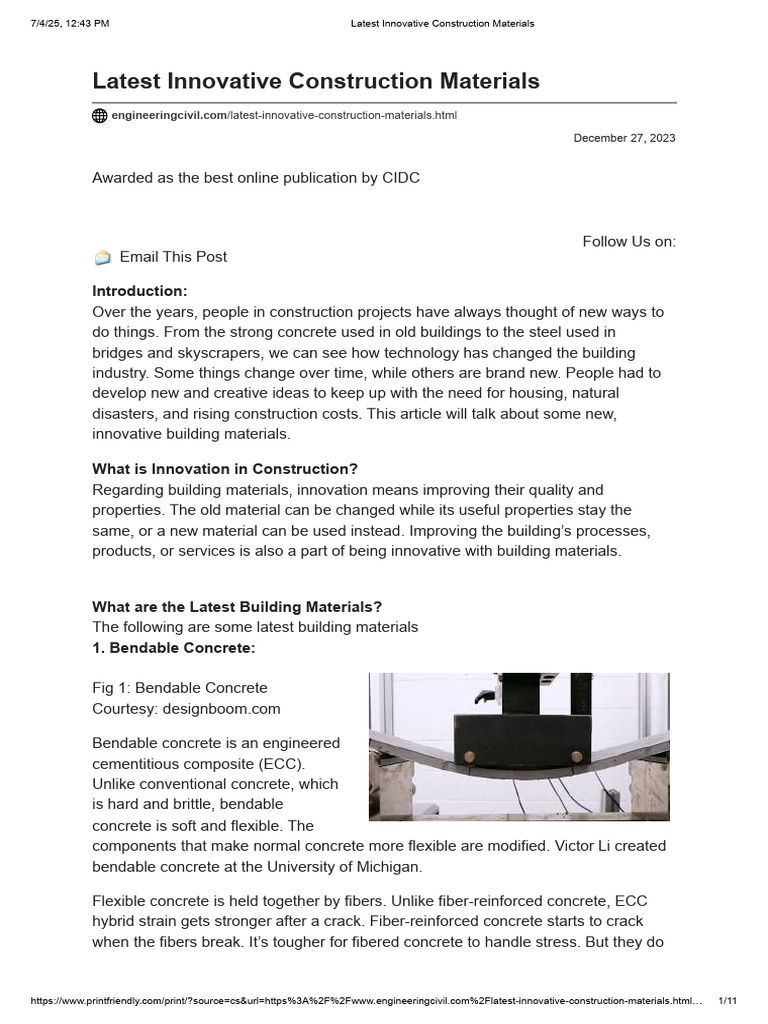Latest Innovations in Construction Materials | PDF | Concrete | Graphene