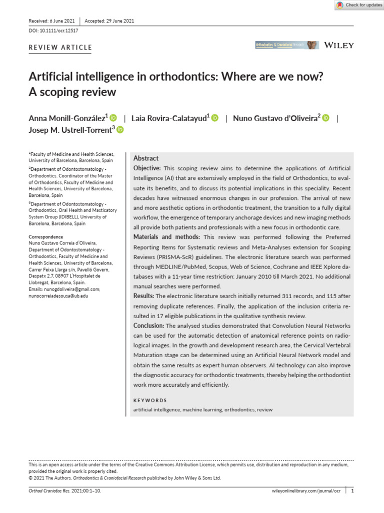 AI Applications in Orthodontics Review | PDF | Artificial Intelligence ...
