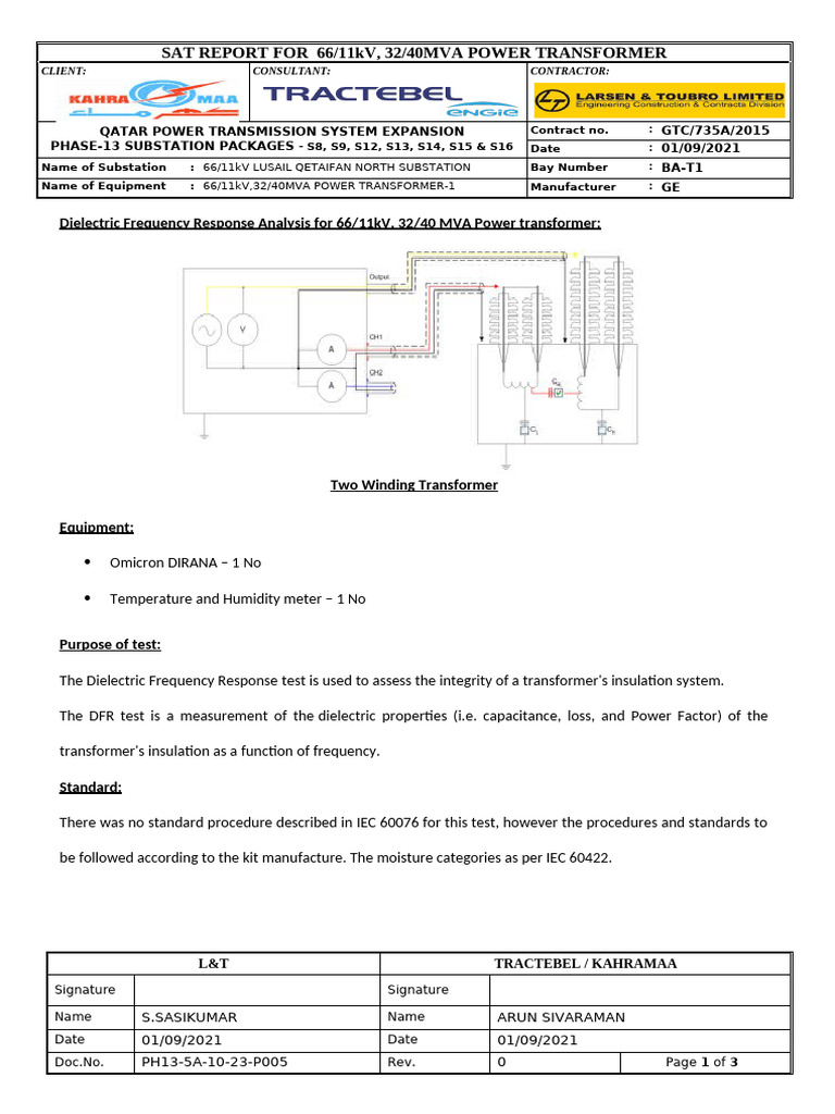 DFR Test Report for Power Transformer | PDF | Transformer | Insulator ...