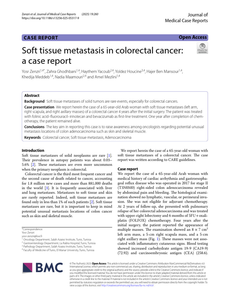Soft Tissue Metastasis in Colorectal Cancer: A Case Report | PDF ...