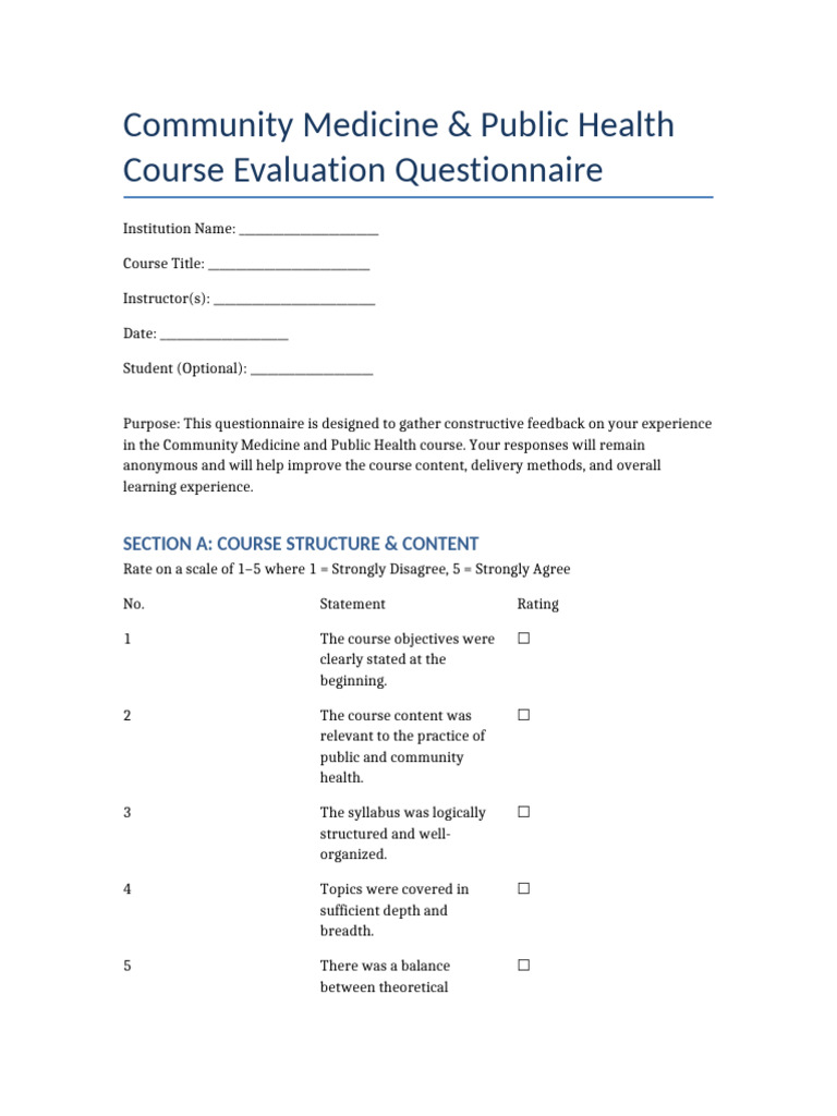 Community Medicine Course Feedback Form | PDF | Learning | Public Health