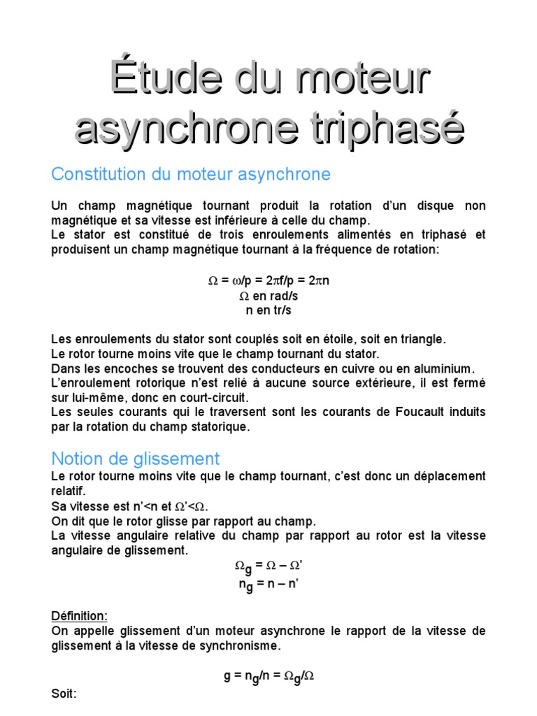 Moteurs Asynchrones : Principes et Glissement | PDF