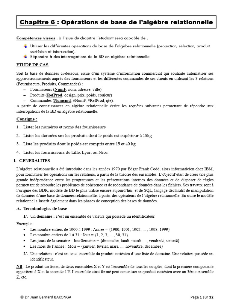 Produit Cartésien en Algèbre Relationnelle | PDF | Base de données ...