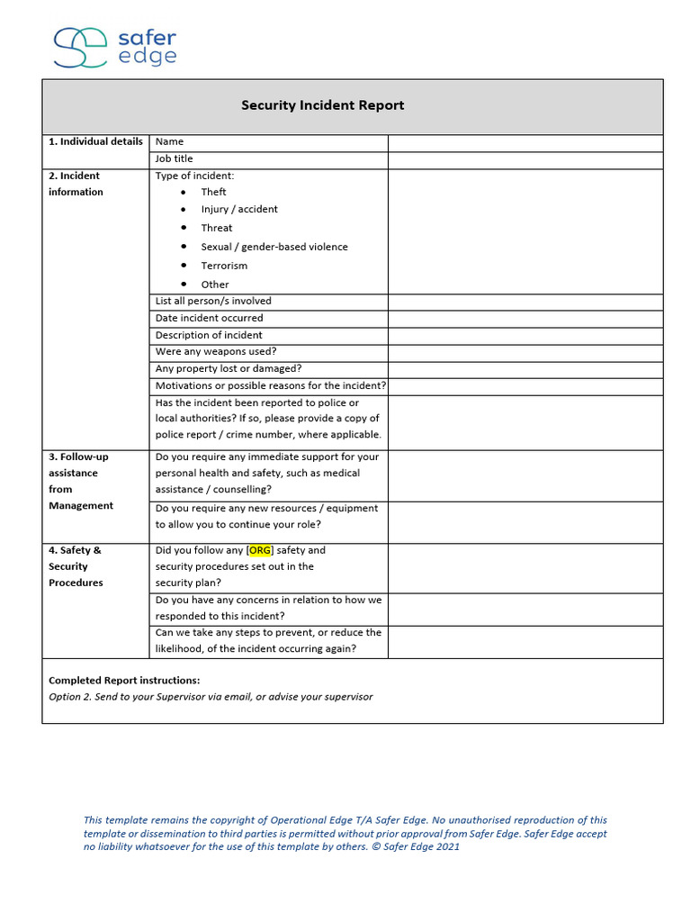 Security Incident Report Template | PDF