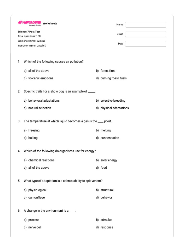 Science 7 Post Test - Wayground | PDF | Water | Fuels