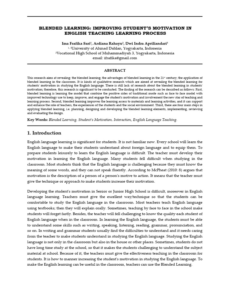 Blended Learning Improving Students Motivation in | PDF | Educational ...