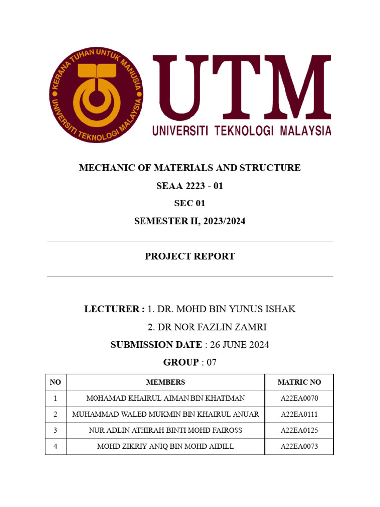 Mechanic of Materials and Structure - Group 7 | PDF | Truss ...
