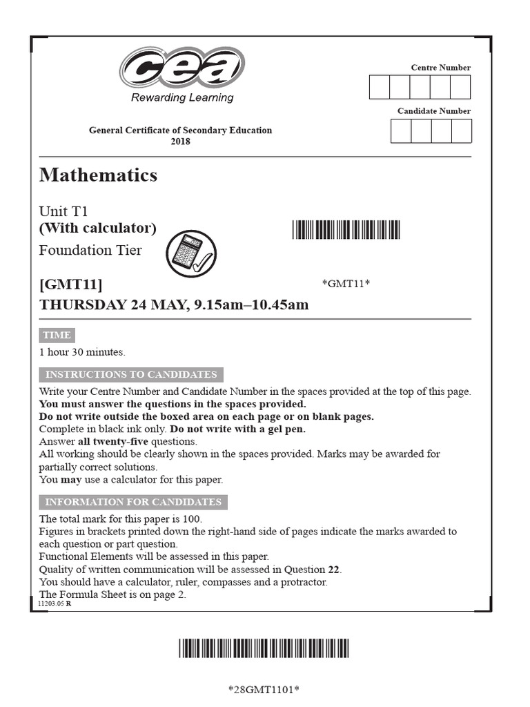 Gcse Math Past Papers Mark Schemes Standard Mayjune Series 2018 26248 | PDF