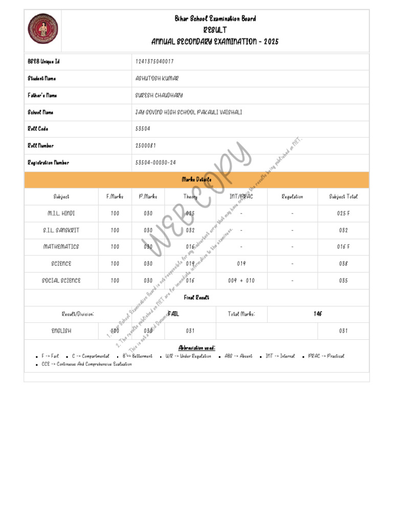 Secondary Annual Result 2025 | PDF | Educational Institutions ...