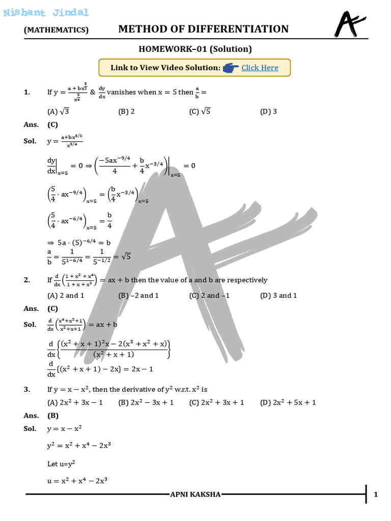 Differentiation Method Solutions | PDF | Mathematical Relations ...