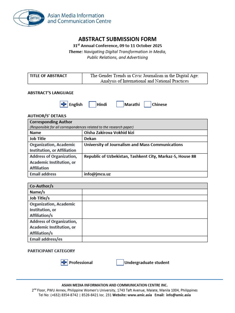 Abstract Submission Form | PDF | Public Sphere | Gender