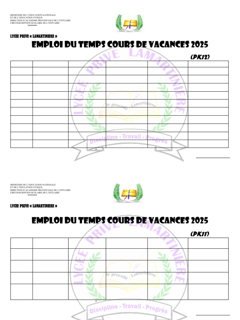 Emploi du Temps Cours Vacances 2025 | PDF | France | L'Europe