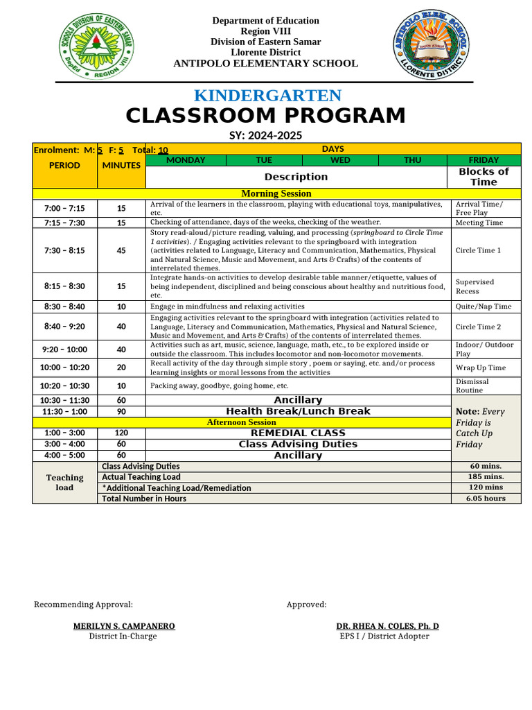 Kindergarten Classroom Program 2024-2025 | PDF | Learning | Cognition
