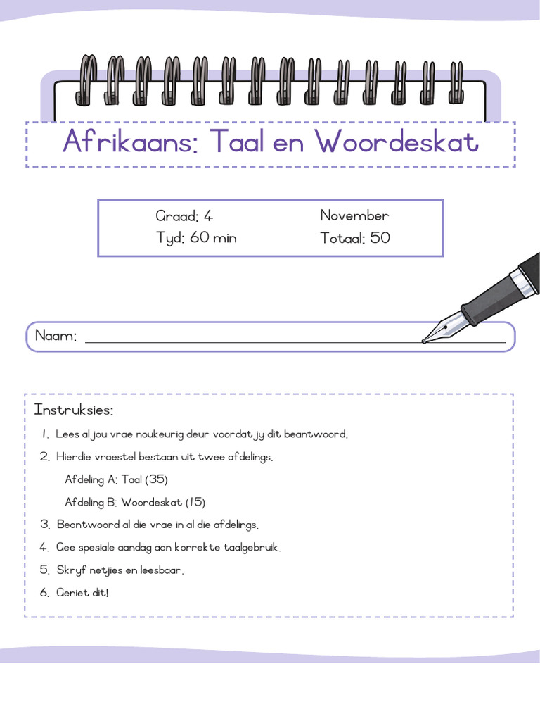 Za Fal 1669527185 Grade 4 Fal Afrikaans Year End Assessment Taal Ver 3
