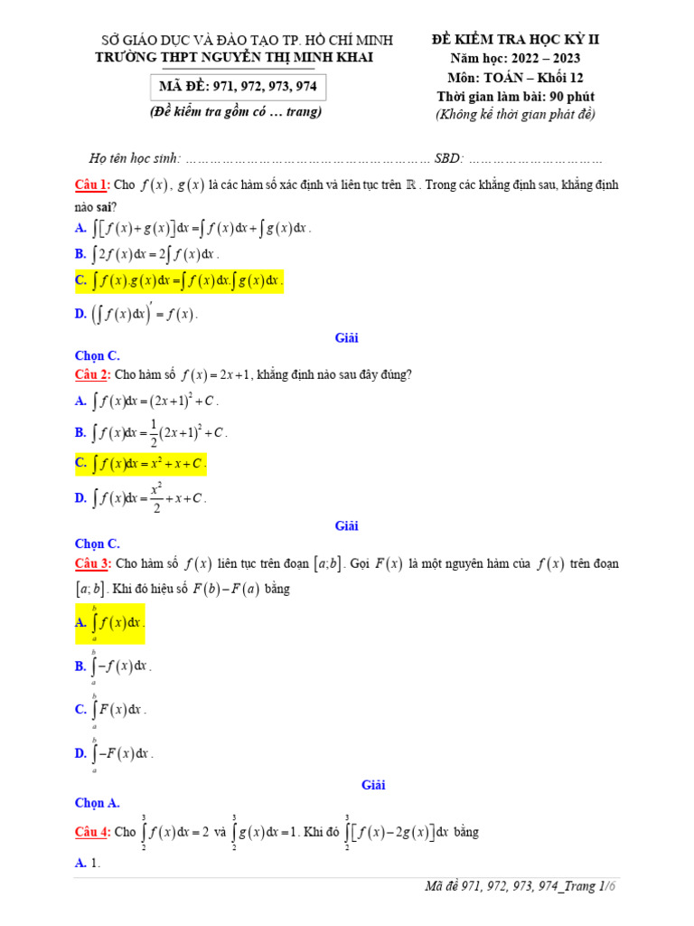 Toan12 NTMK de Da 971 Tranvanthoa@Hcm - Edu. | PDF