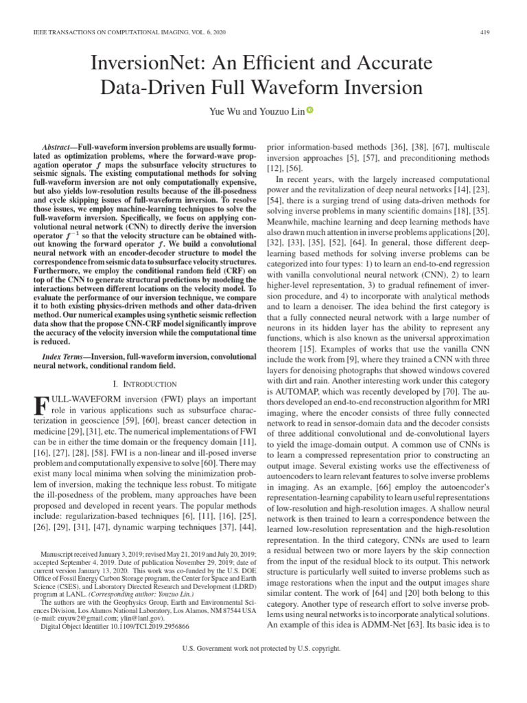 Efficient CNN for Full Waveform Inversion | PDF | Inverse Problem ...