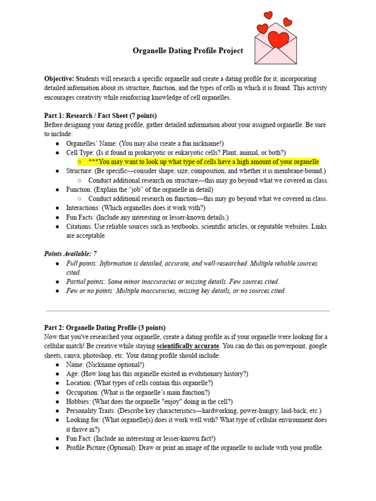Organelle Dating Profile Project Guide | PDF | Organelle | Cell Biology