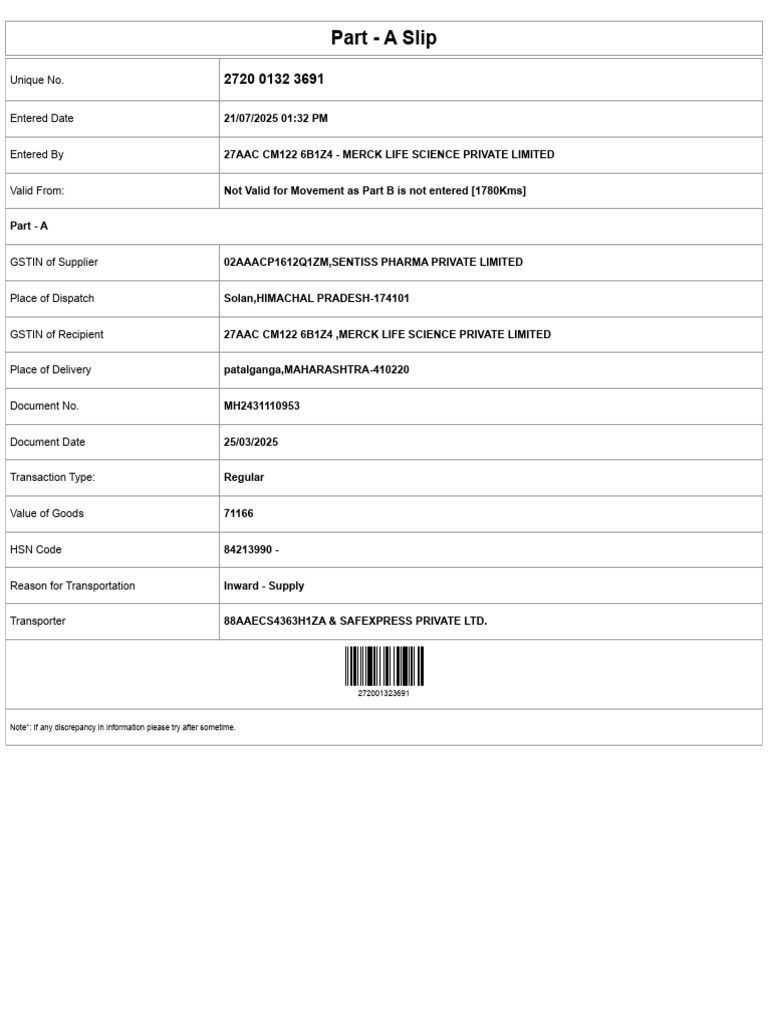 E-Way Bill Transaction Details | PDF