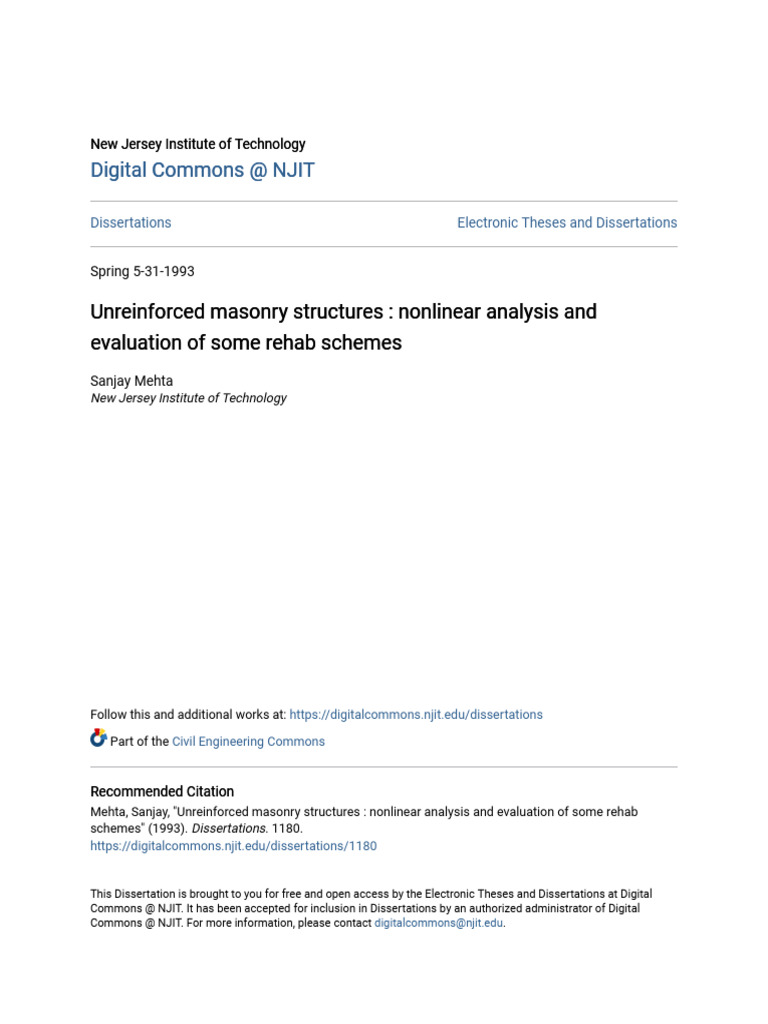Unreinforced Masonry Structures - Nonlinear Analysis and Evaluati | PDF ...