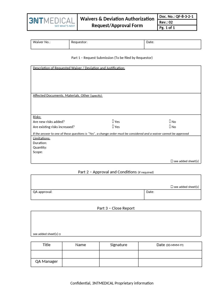 QF-8-3-2-1 (Rev02) Waiver & Deviation Authorization Form | PDF
