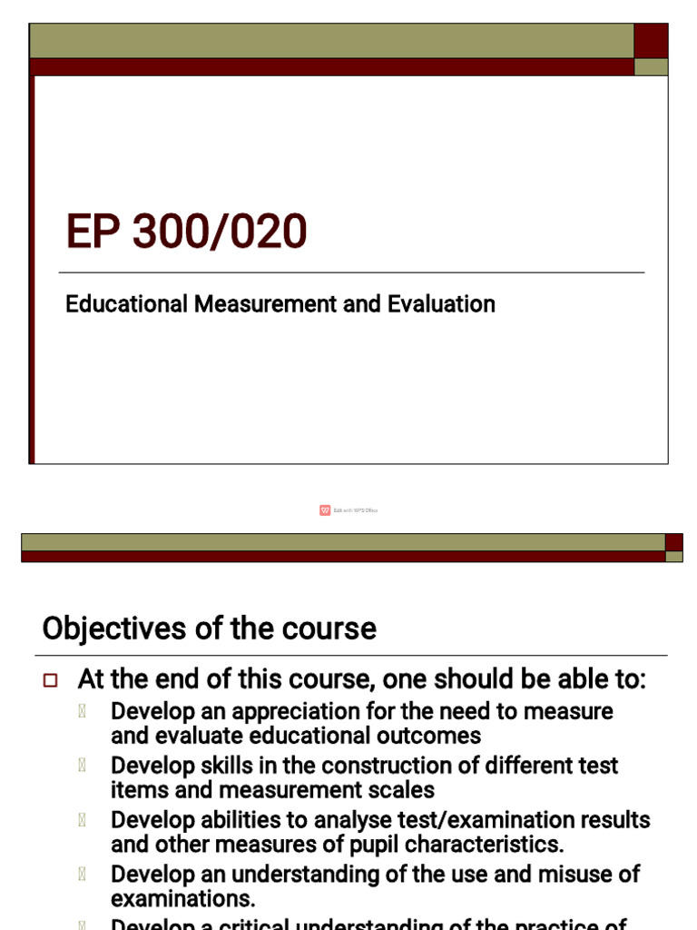 EP 300 Measurement and Evaluation (Full Course) | PDF | Validity ...