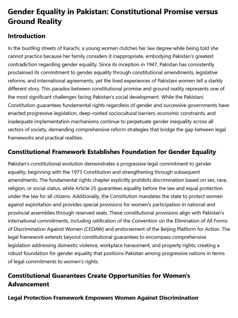 Gender Equality in Pakistan: Legal vs. Reality | PDF | Gender Studies ...