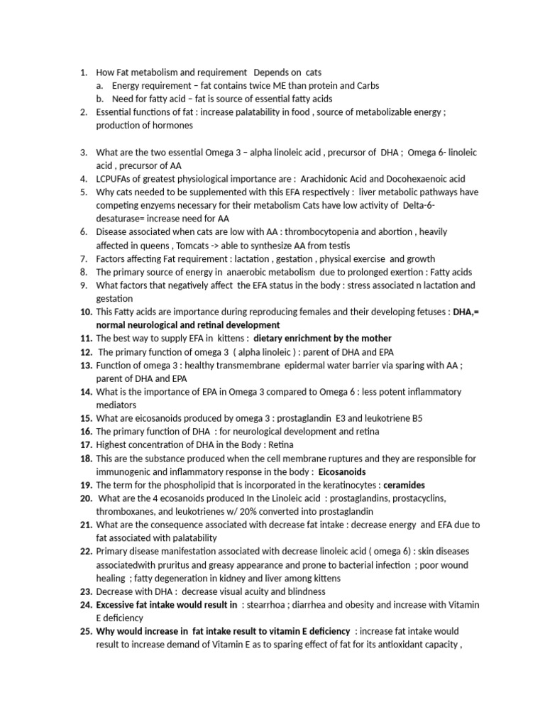 Cat Fat Metabolism and Essential Fatty Acids | PDF | Omega 3 Fatty Acid ...