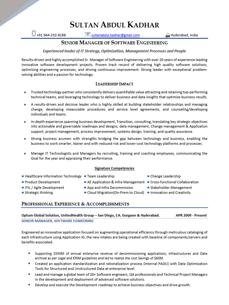 Senior Manager of Software Engineering | PDF | Leadership | Software