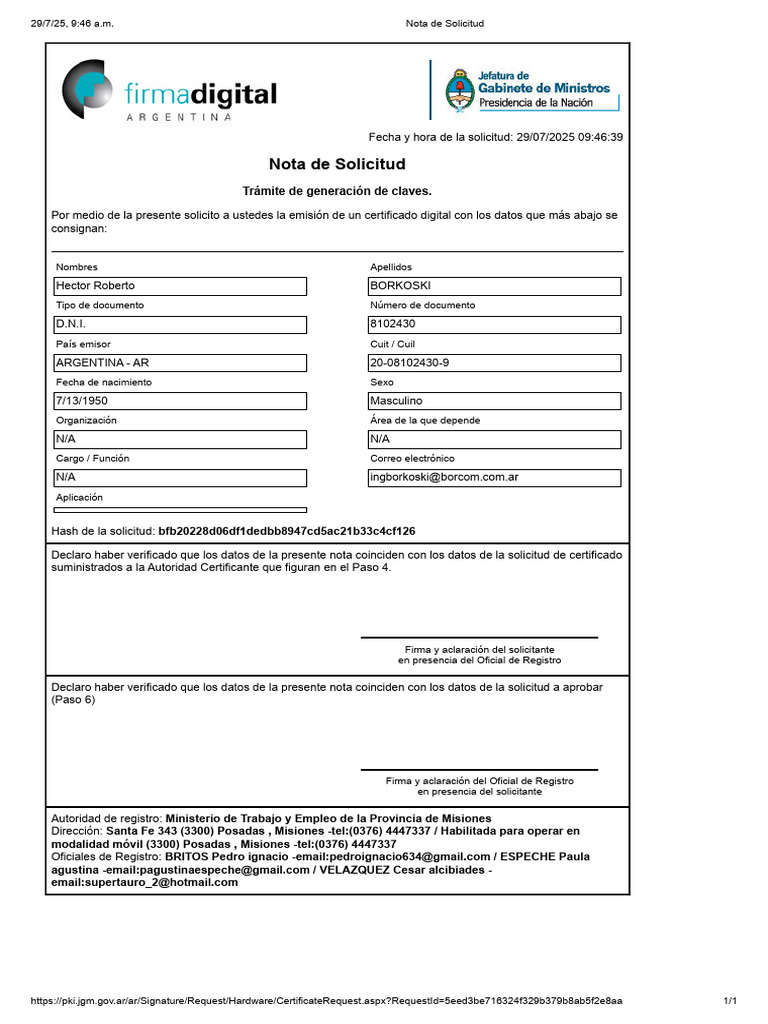 Solicitud de Certificado Digital en Argentina | PDF