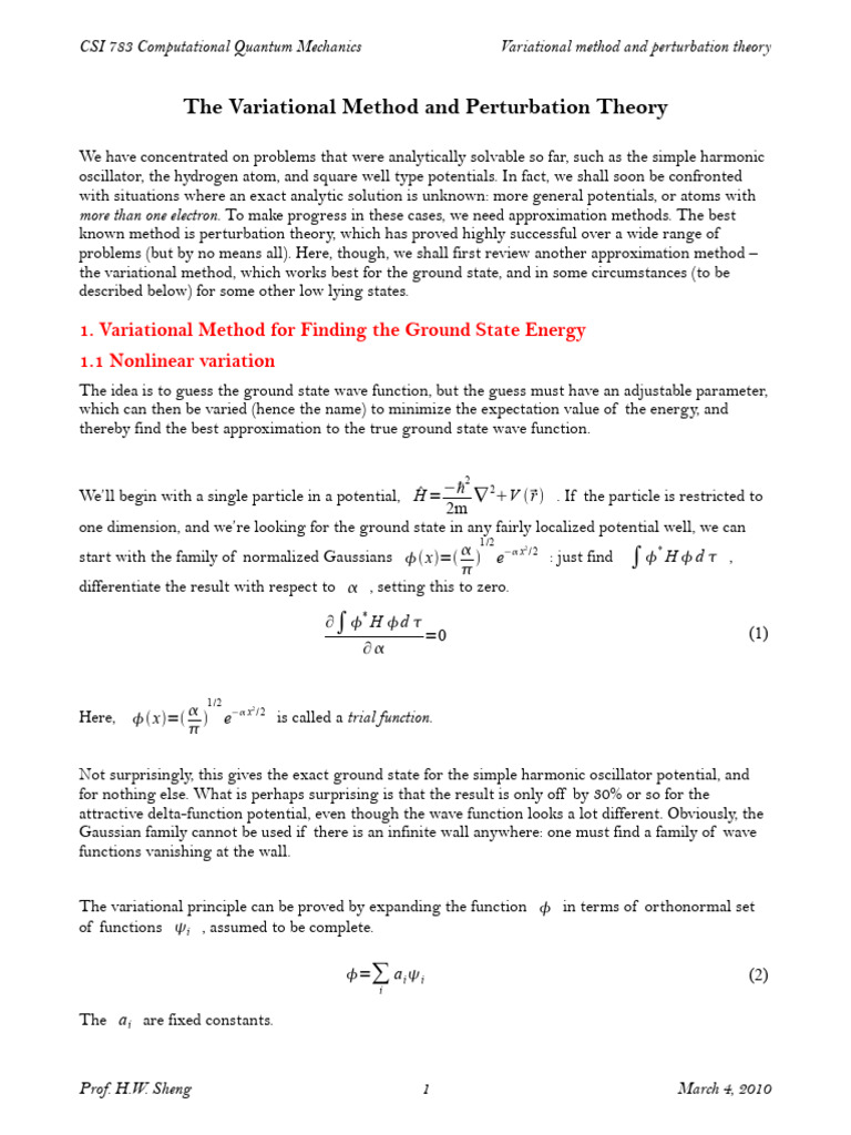 Helium Ground State Energy Methods | PDF | Perturbation Theory (Quantum ...