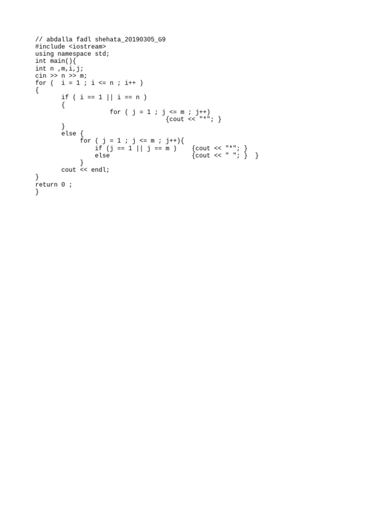 Hollow Rectangle Pattern in C++ | PDF