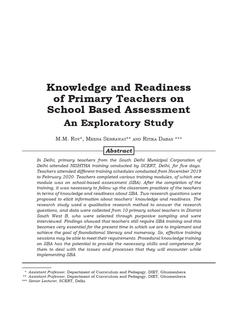 Knowledge and Readiness of Primary Teachers On School Based Assessment ...