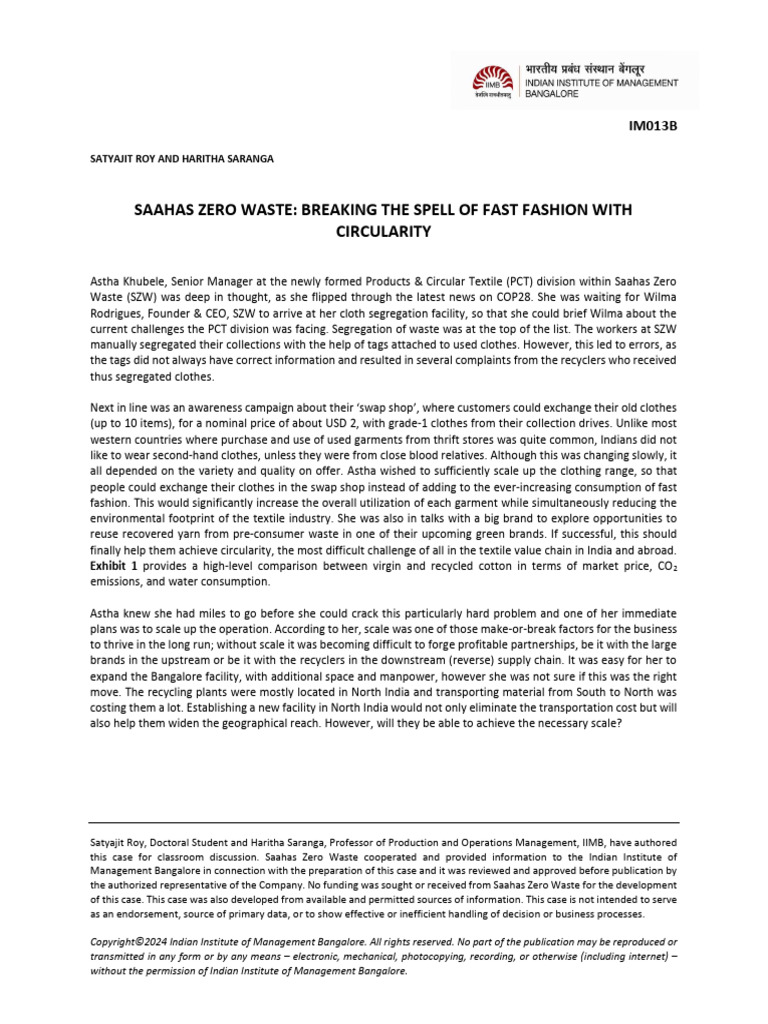 Saahas Zero Waste: Circular Fashion Challenges | PDF | Textiles ...