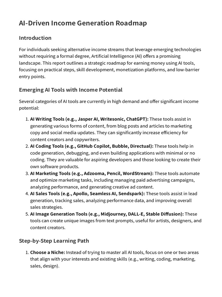 AI Income Generation Strategies Guide | PDF | Artificial Intelligence ...