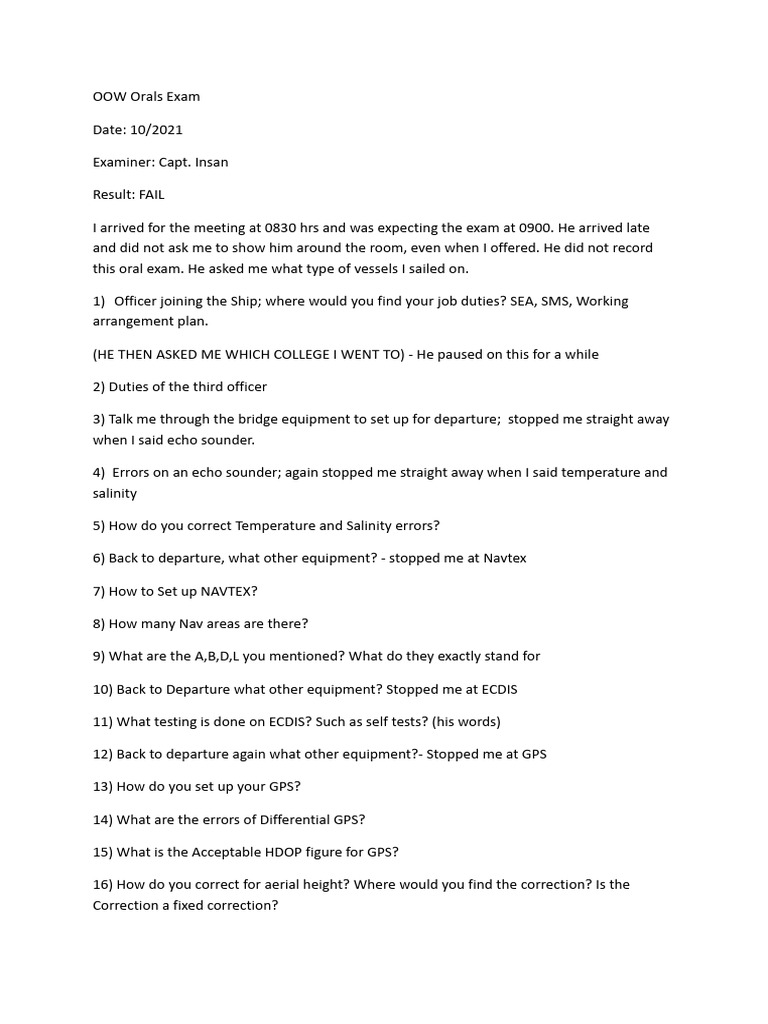 OOW Orals Exam Review and Feedback | PDF