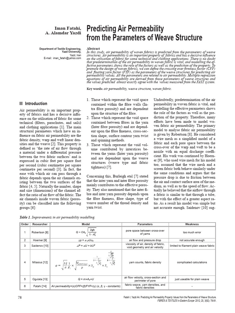 Predicting Air Permeability From TH | PDF | Weaving | Textiles