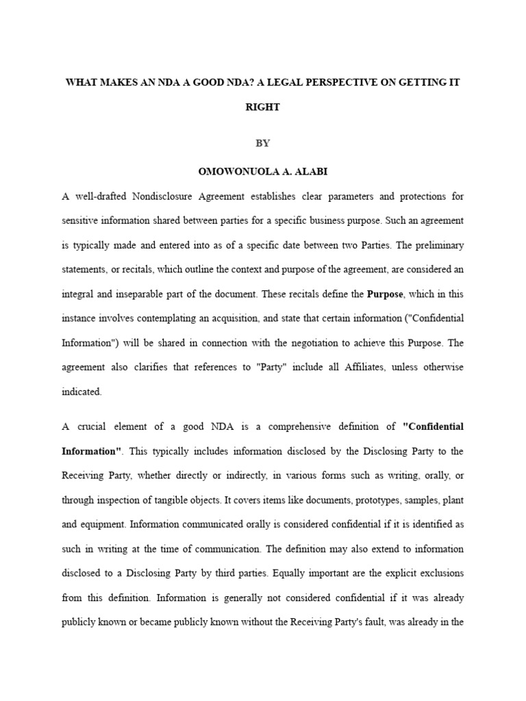 Key Elements of an Effective NDA | PDF | Non Disclosure Agreement ...