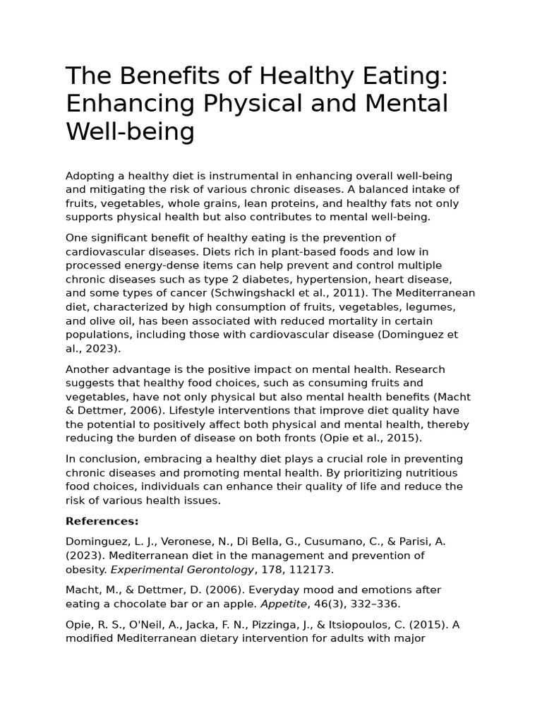 Benefits of Healthy Eating for Well-being | PDF