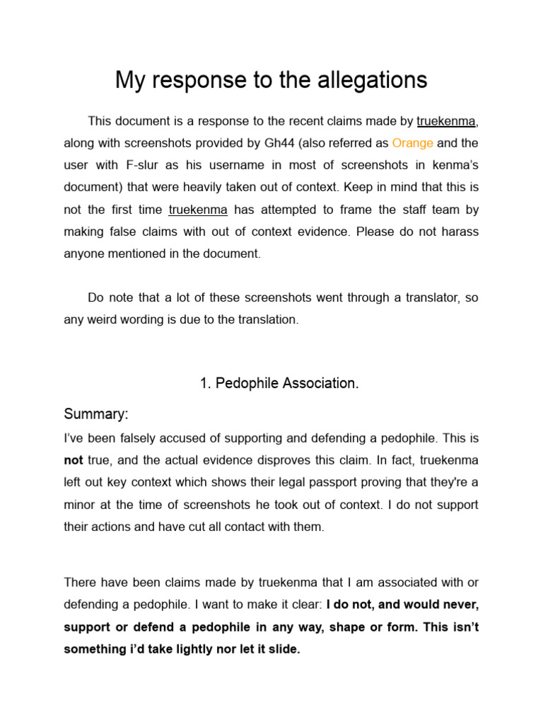 Response to Allegations Against Me PDF